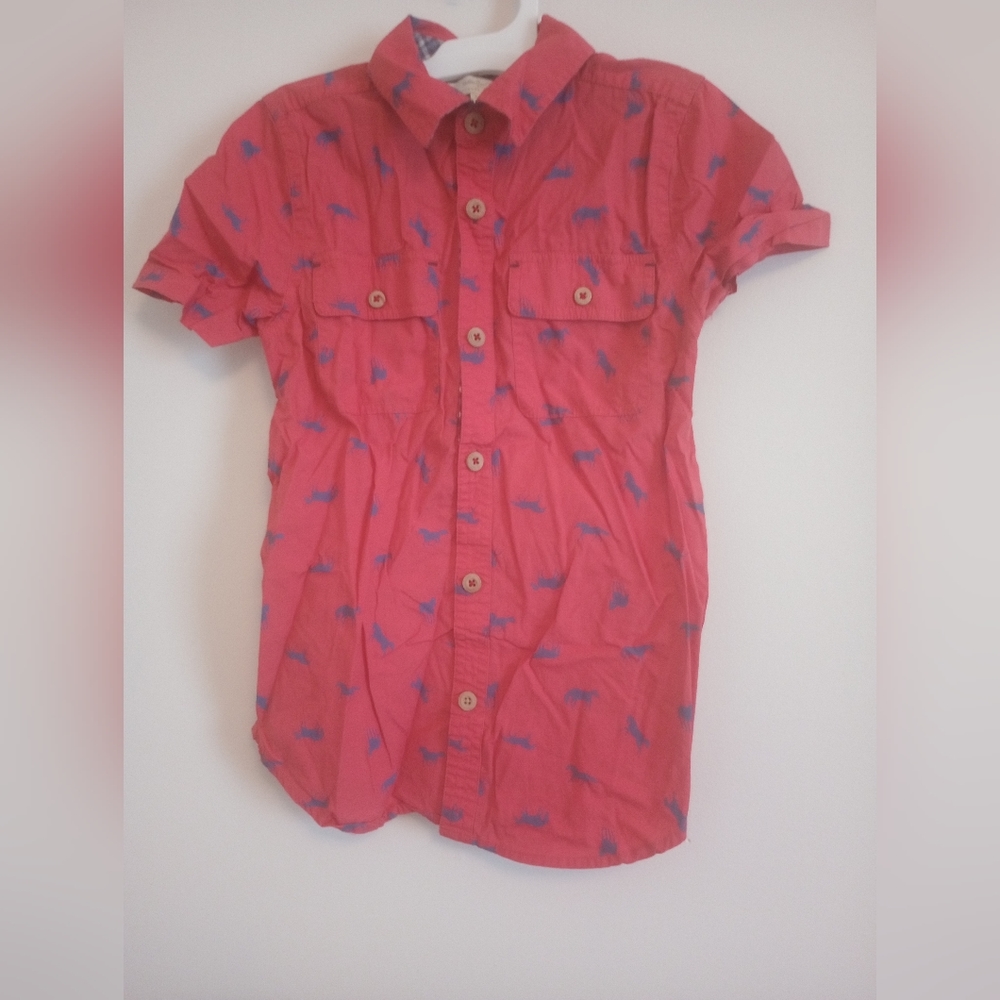 Matilda Jane Boys Size 8 Red Horse Pattern Button up shirt